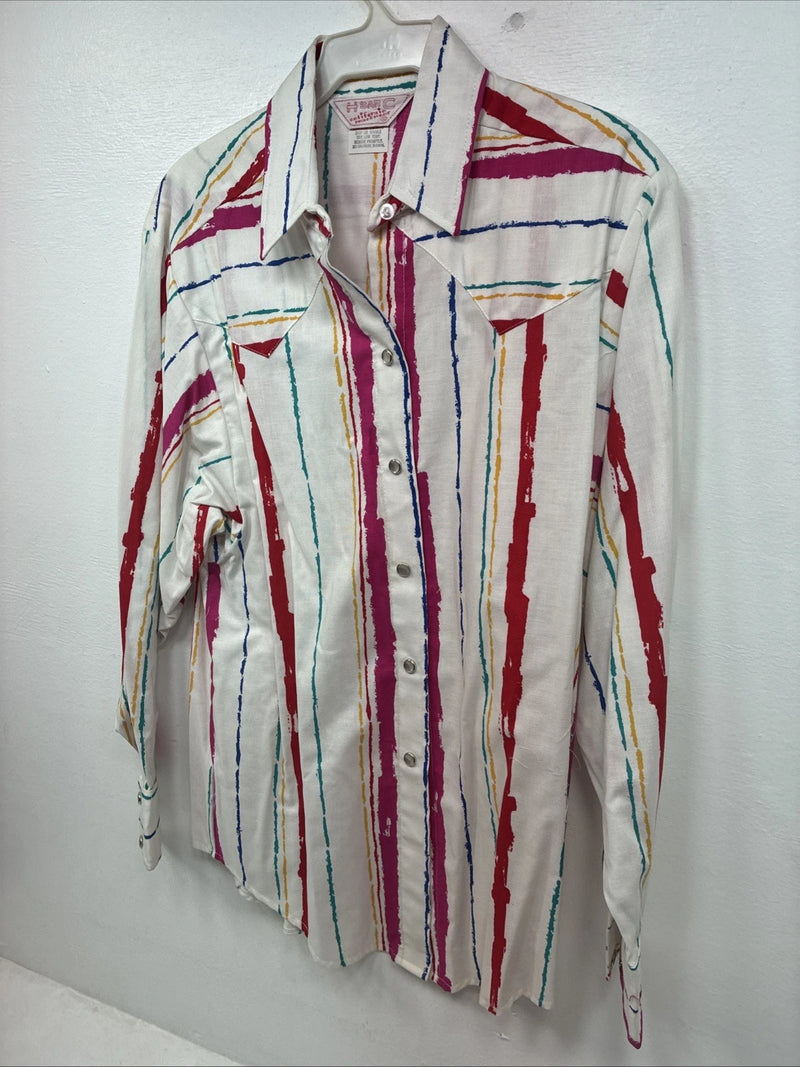 New Women’s H Bar C Multicolor Stripe Long Sleeve Pearl Snap Size 32 KK-41
