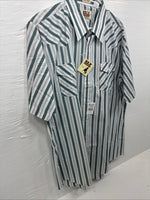 New Men’s ELY Cattleman Blue White Stripe Short Sleeve Pearl Snap XL M-21