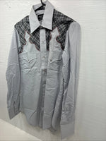 New Men’s Champion Western Gray Plaid Long Sleeve Pearl Snap 15 Medium AA-76