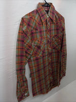 New Men’s Champion Western Orange Pink Plaid Long Sleeve Pearl Snap Small AA-88 