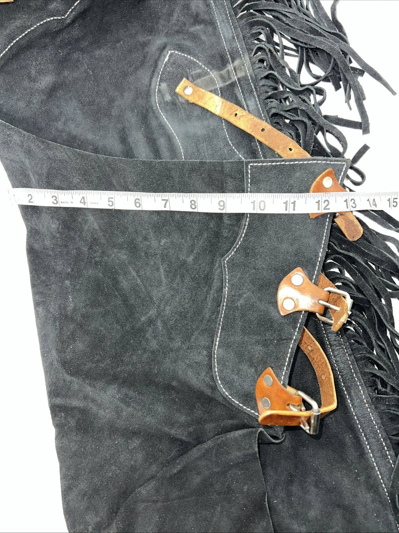 New Tough 1 Black Show Chaps With Fringe Adjustable Waist 46” N-24