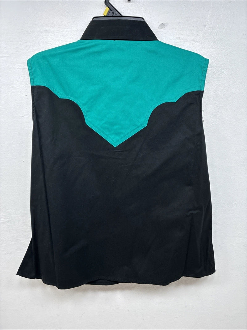 New women’s Cumberland Blue Black Sleeveless Pearl Snap Large TT-30