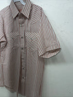 New Men’s Pink Stripped HbarC Ranchwear Short Sleeve Pearl Snap Shirt 16 L S-22
