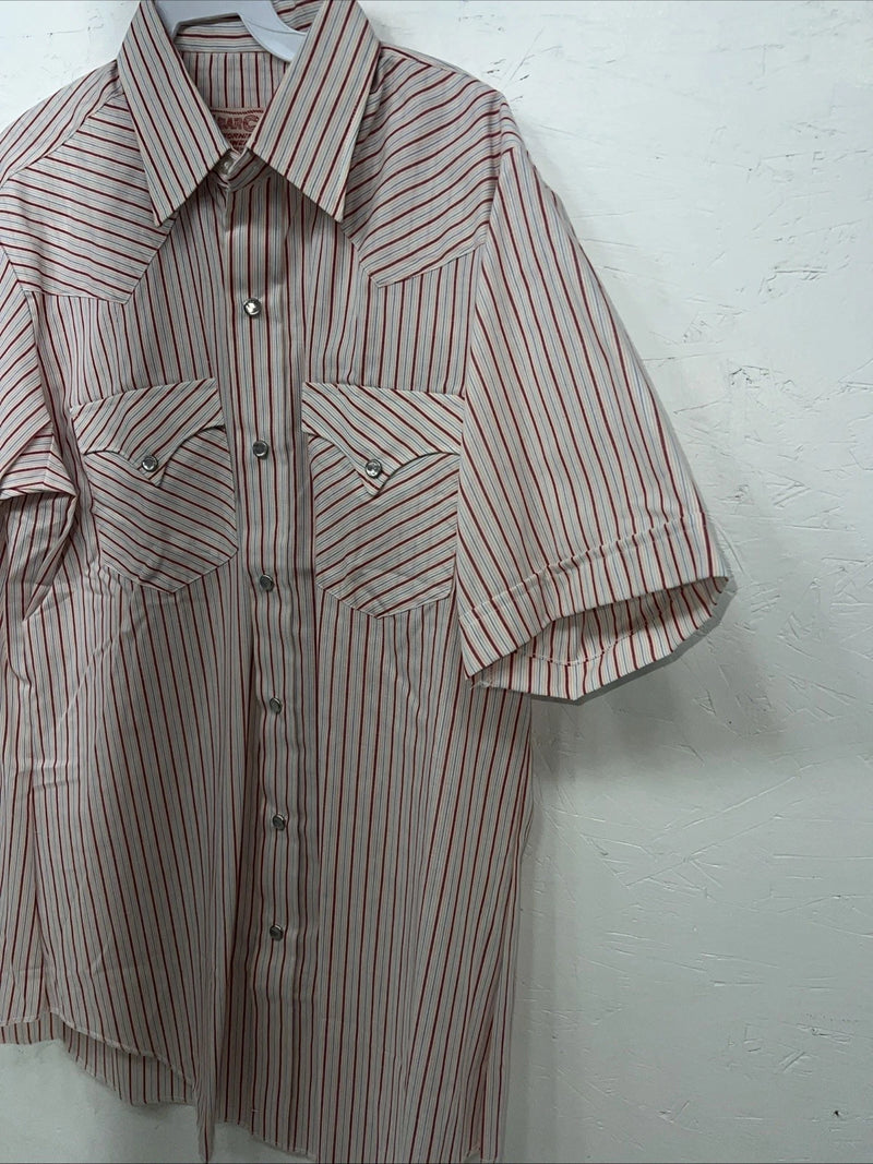 New Men’s Pink Stripped HbarC Ranchwear Short Sleeve Pearl Snap Shirt 16 L S-22