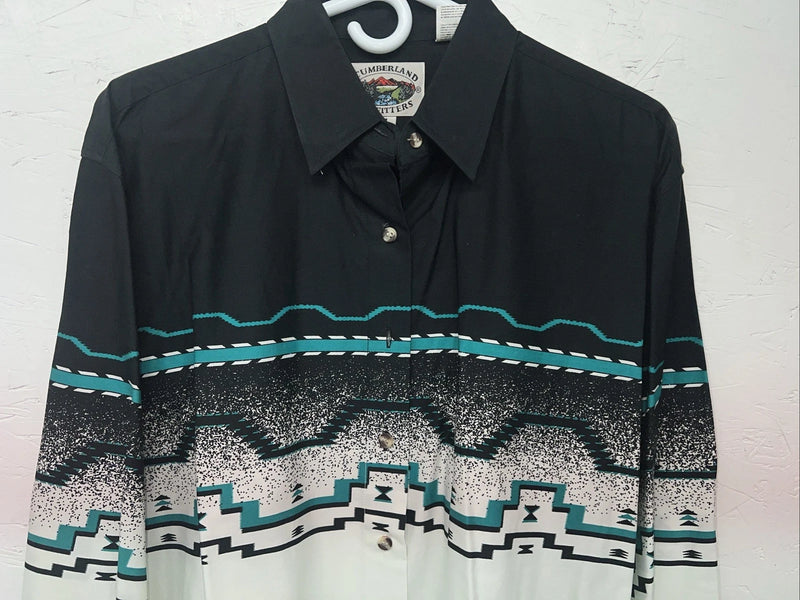 New Men’s Cumberland Outfitters Blue Black Long Sleeve Button Up Shirt L 3B-82