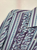 New Women’s Ranch Purple Blue Stripe Long Sleeve Pearl Snap Size 36 MM-19