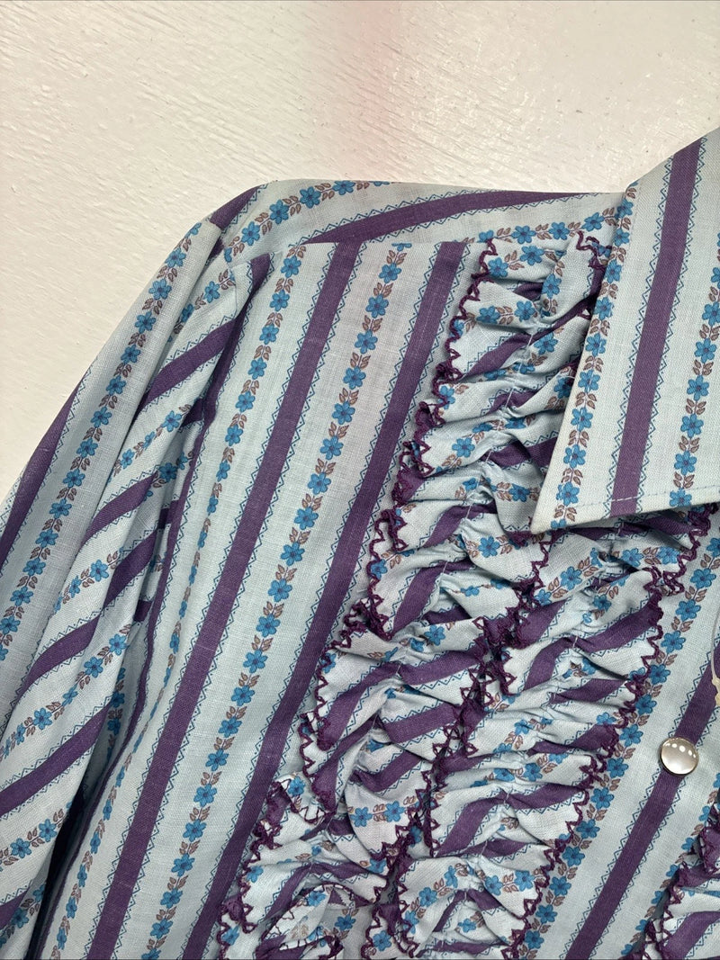 New Women’s Ranch Purple Blue Stripe Long Sleeve Pearl Snap Size 36 MM-19