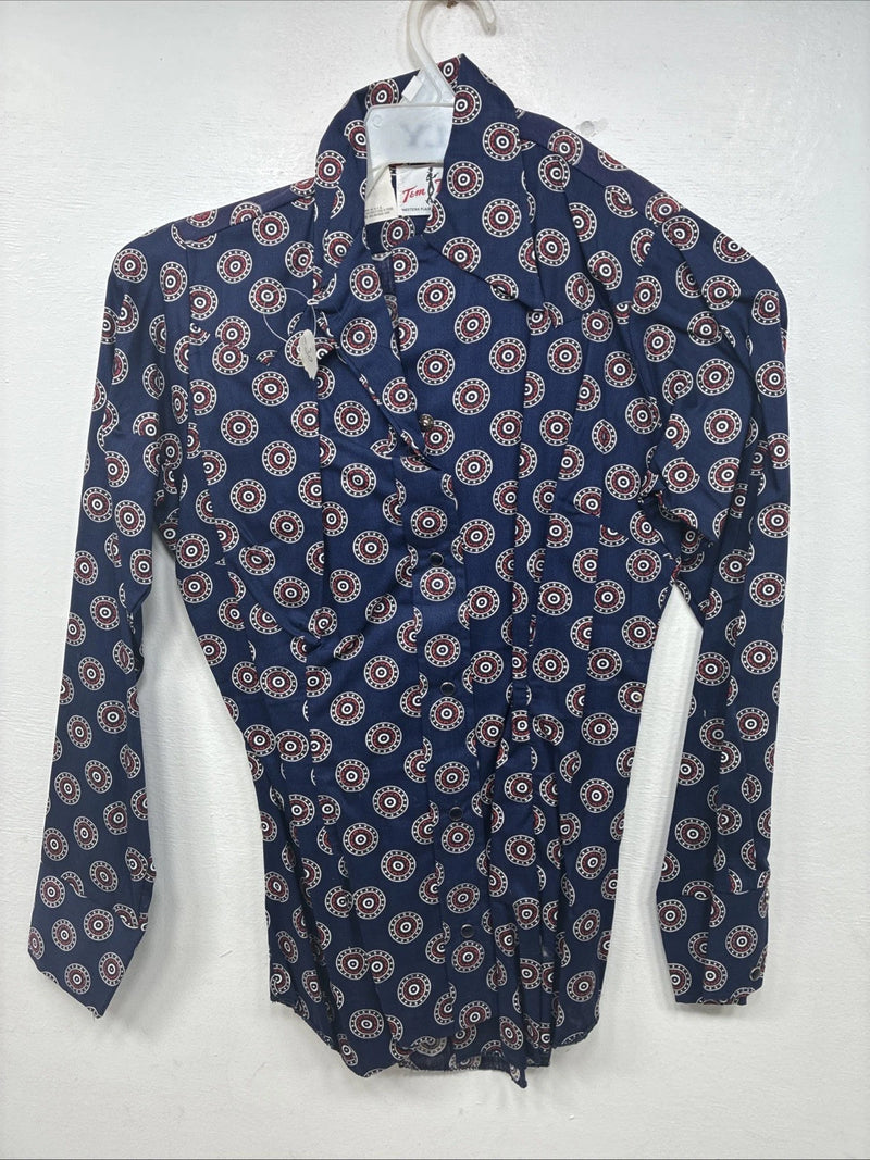 New Women’s Tem Tex Blue Design Long Sleeve Pearl Snap Size 32 MM-61