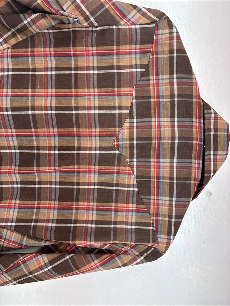 New Boys Panhandle Slim Brown Plaid Long Sleeve Pearl Snap Size 8 DD-102