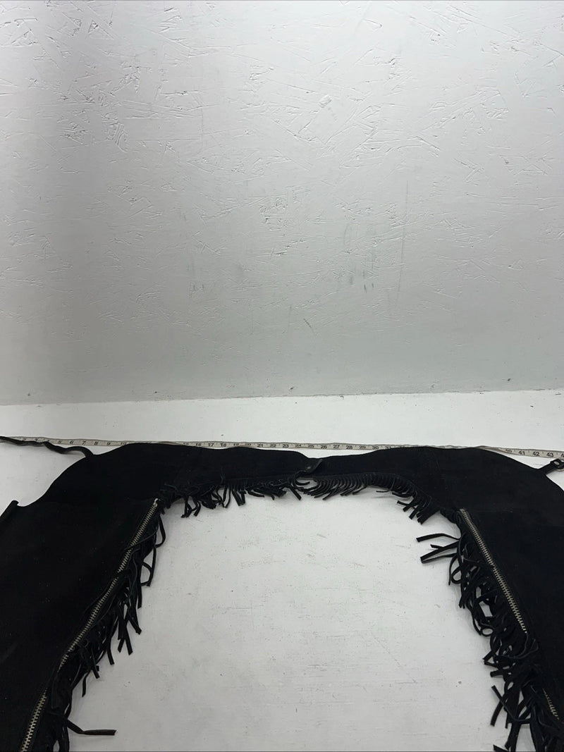 NOS Black Show Chaps With Fringe Adjustable Waist 44” N-50
