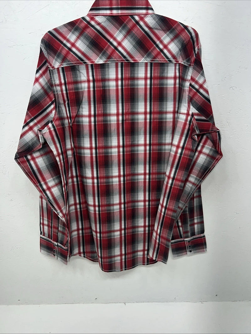 New Men’s Red ELY 1878 Long Sleeve Pearl Snap Shirt. XL S-23