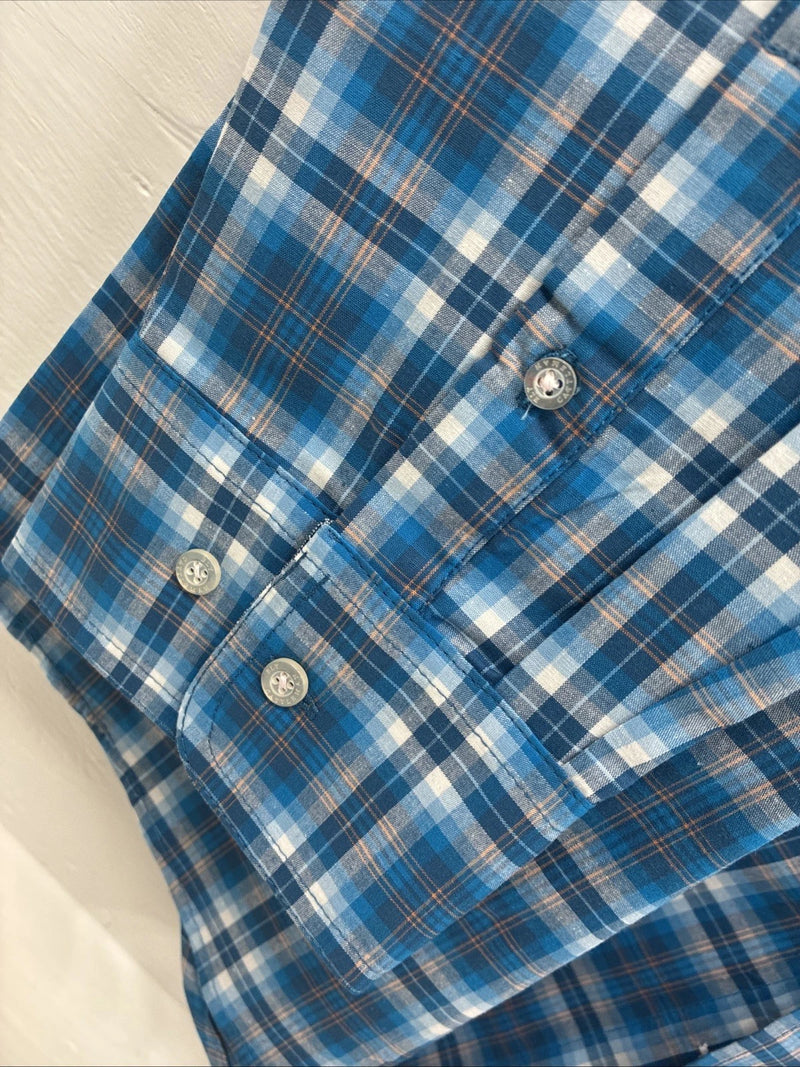 New Men’s ELY Cattleman Blue Yellow Plaid Long Sleeve Button Up XL R-53