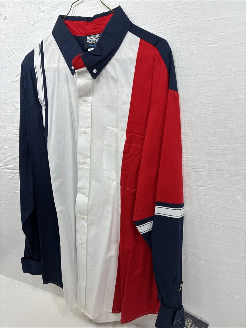 New Men’s Brooks & Dunn Red Blue White Long Sleeve Button Up 2XL H-70