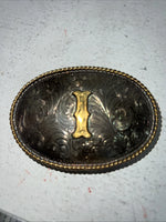 New Children’s Western Productions Copper Gold “I” Oval Belt Buckle. GM13 F-21