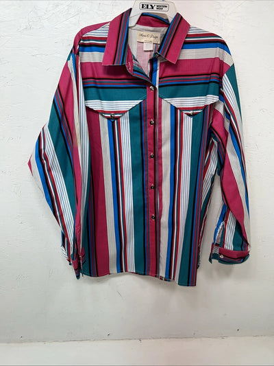 New Womens Button Up Long Sleeve Pink Maria O Design Show Shirt 1X #1187 UU-4