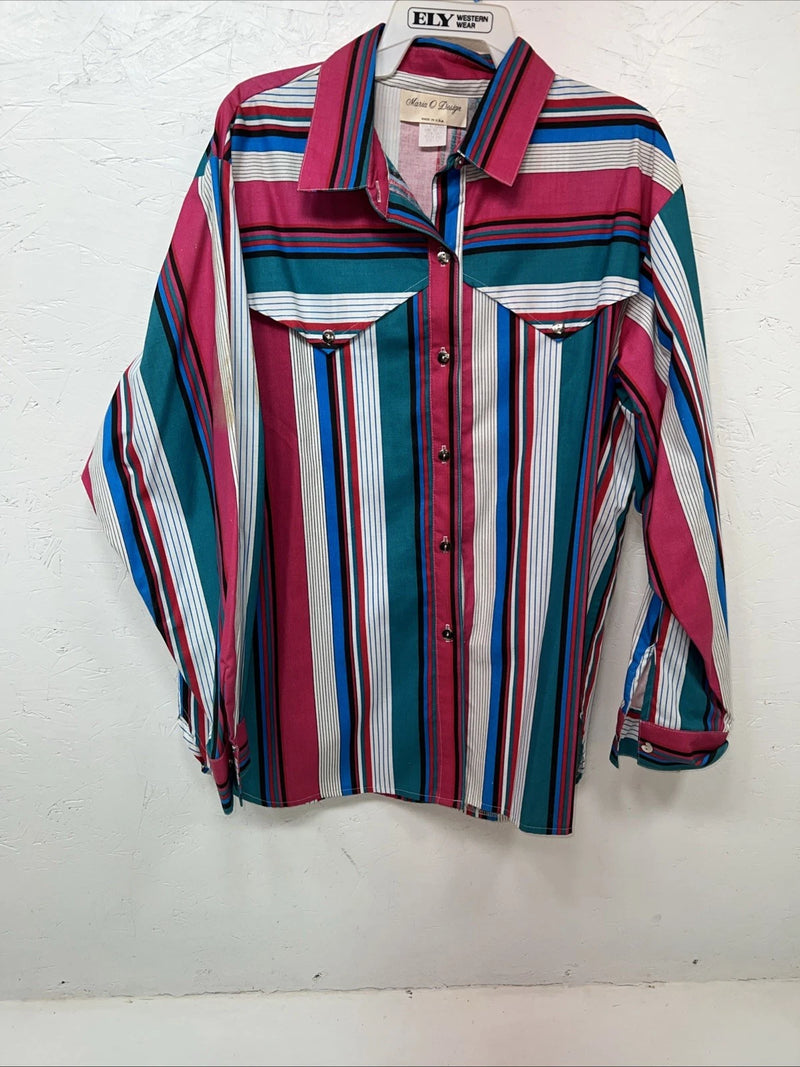 New Womens Button Up Long Sleeve Pink Maria O Design Show Shirt 1X #1187 UU-4