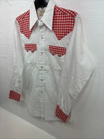 New Men’s Dee-Cee White Red Long Sleeve Pearl Snap 15 Medium AA-9