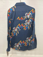 New Men’s GunSmoke Blue Western Design Long Sleeve Button Up Medium V-75