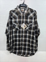 New Men’s ELY Cattleman Brown Flannel Long Sleeve Pearl Snap 2XL F-92