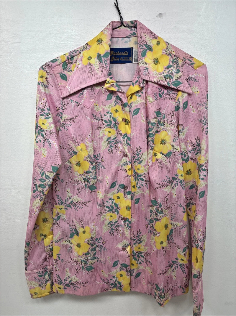 New Women’s Panhandle Slim Pink floral Long Sleeve Pearl Snap 10/32 KK-11