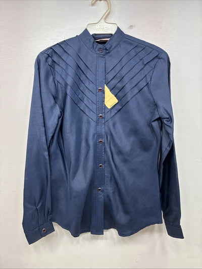 New Women’s H Bar C Blue Long Sleeve Pearl Snap English Shirt Size 30 TT-123