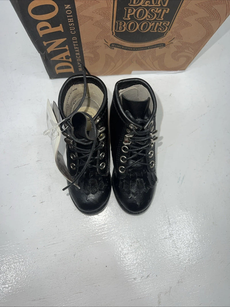 New Infant Dan Post Black Ostrich Print Lace Up Cowboy Boots. 4 D. 24-1