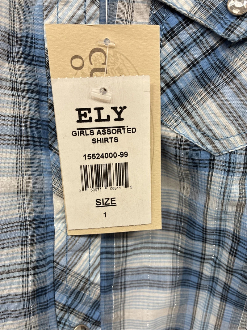 New Girls Cumberland Blue Plaid Long Sleeve Pearl Snap Medium DD-25