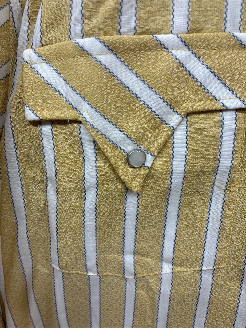 New Men’s Fenton Yellow White Stripe Long Sleeve Pearl Snap 16 Large Q-47