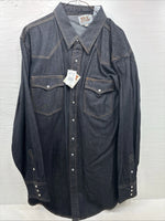 New Men’s ELY Cattleman Dark Jean Design Long Sleeve Pearl Snap Shirt 2XL H-21