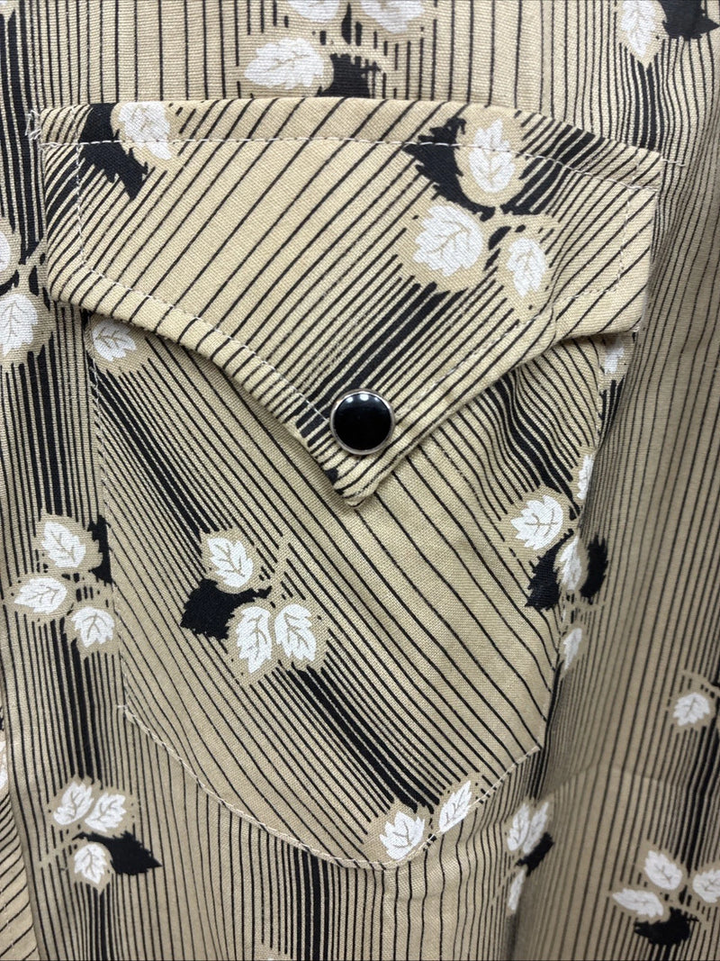 New Men’s ELY Plains Multicolor Leaf Design Long Sleeve Pearl Snap 16 Large Q-56