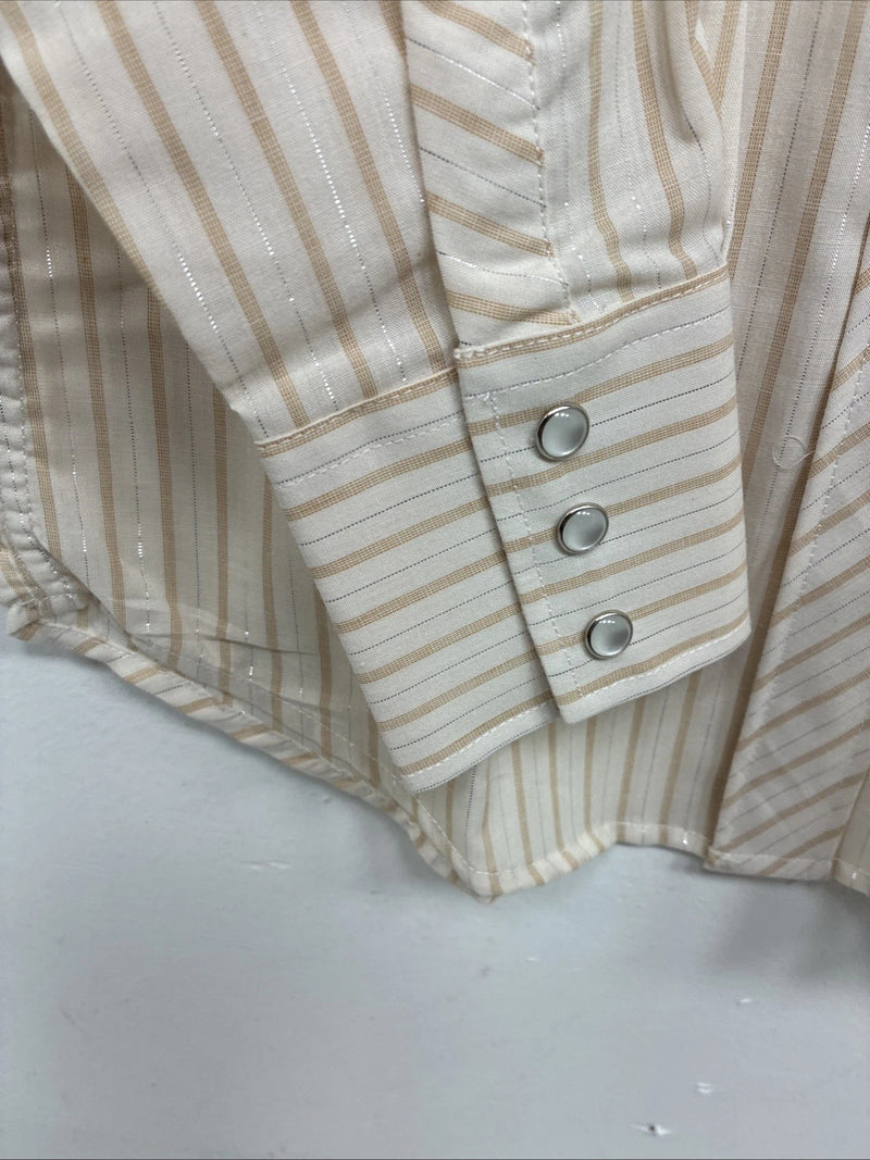 New Kids White Horse Gold Stripe Long Sleeve Pearl Snap Large MM-17
