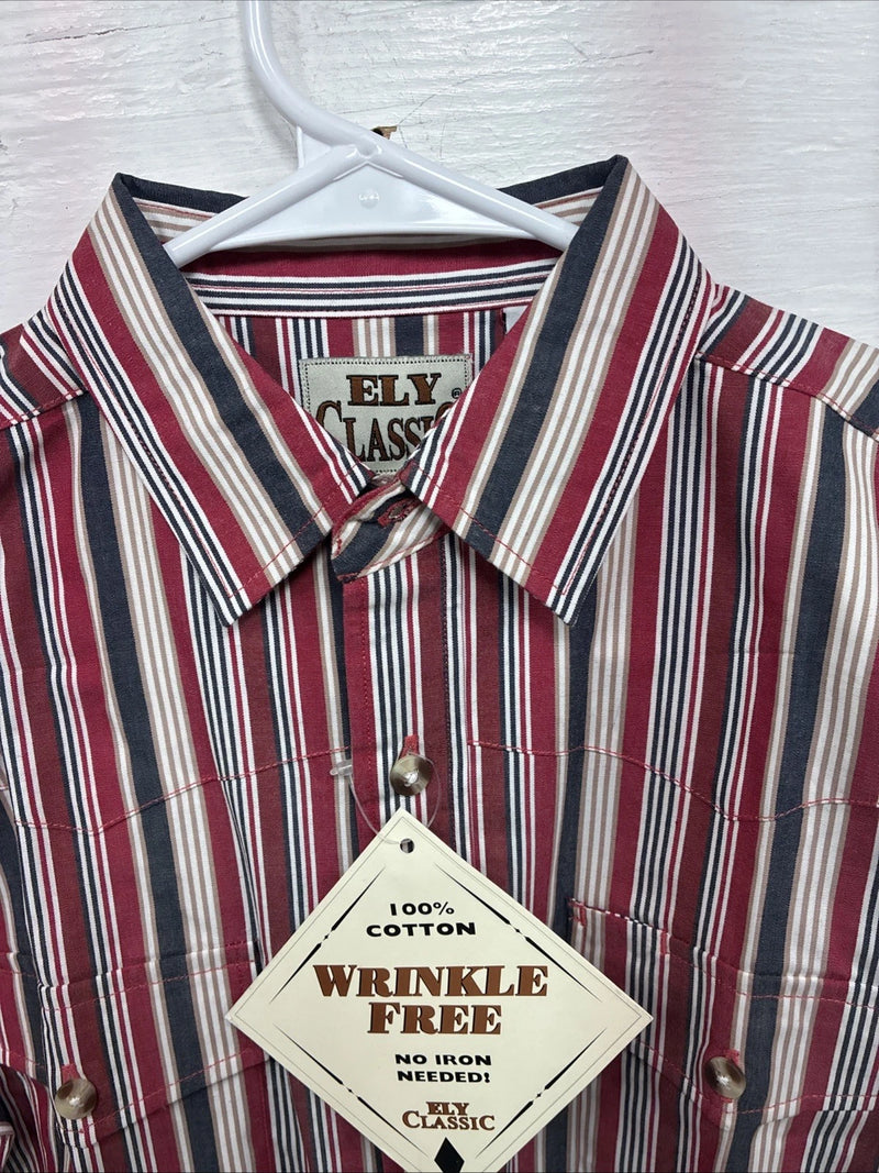 New Kids ELY Classic Red Stripe Long Sleeve Pearl Snap Medium CC-80