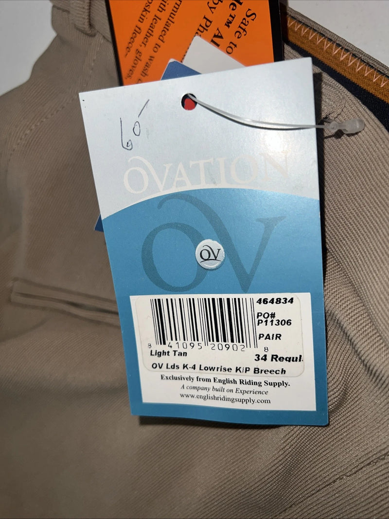 New Women’s Tan Ovation Low Rise English Riding Breeches. 34 R D-82 
