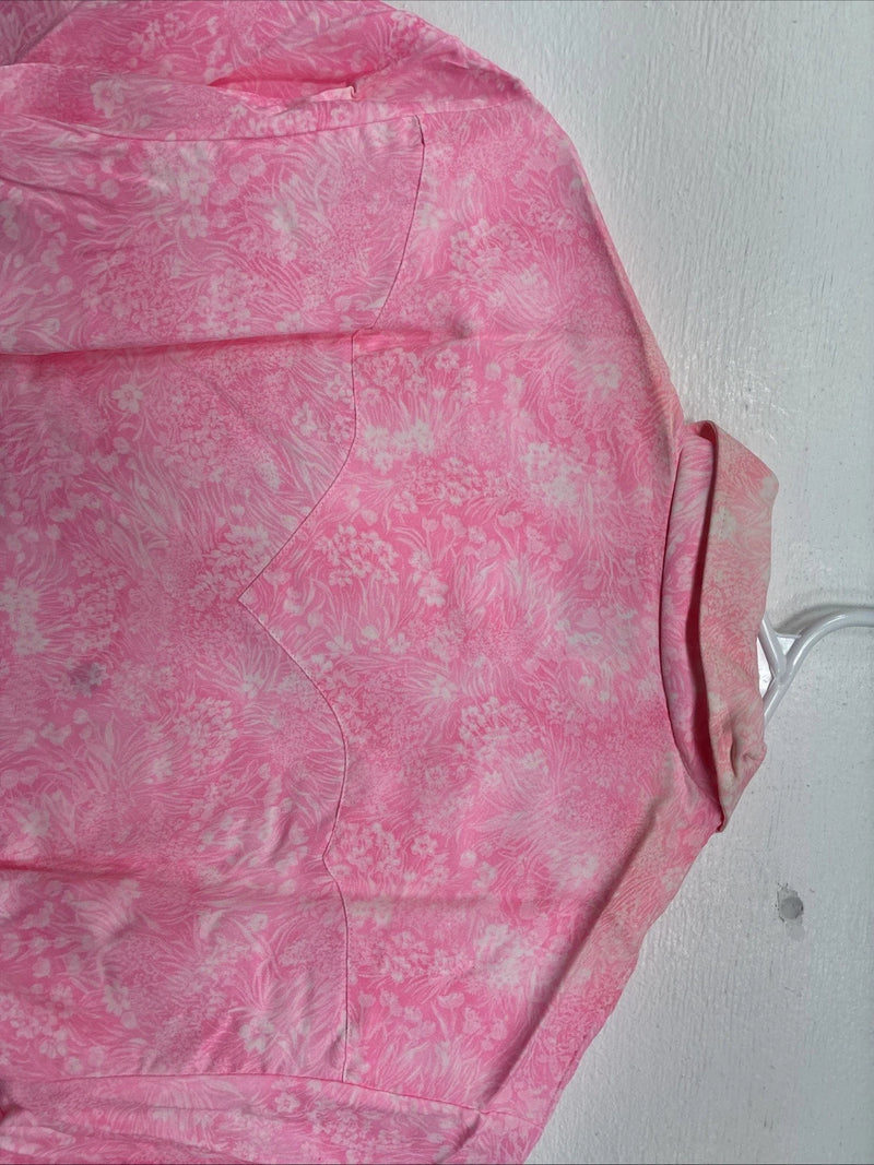 New Women’s Tem Tex Pink Floral Short Sleeve Pearl Snap Size 10 KK-53