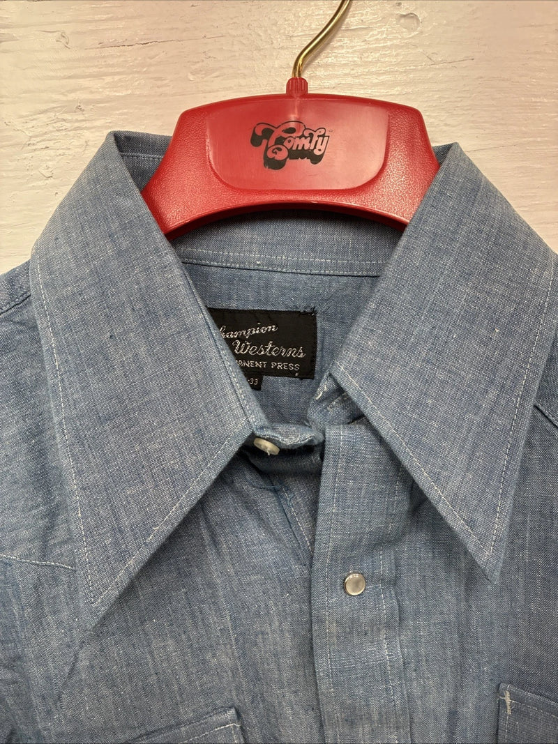 New Men’s Champion Western Blue Jean Long Sleeve Pearl Snap 16.5 Large AA-26