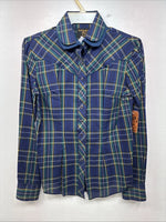New Women’s Dickson Jenkins Blue Plaid Long Sleeve Pearl Snap Size 34 LL-85