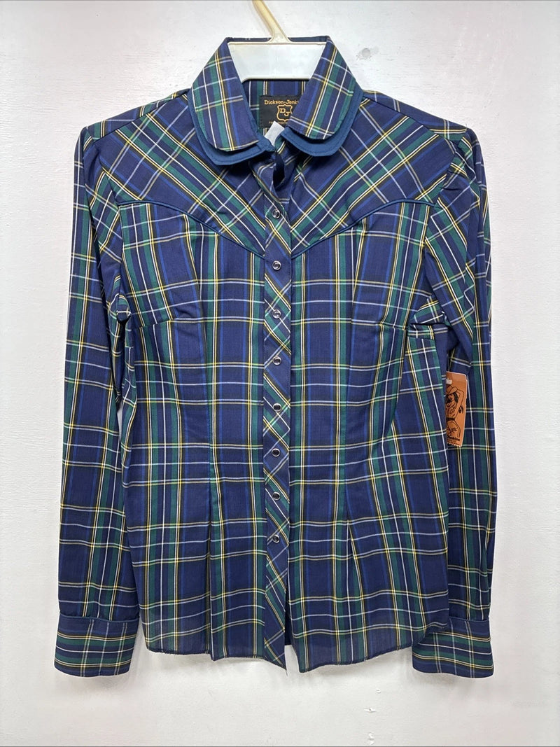 New Women’s Dickson Jenkins Blue Plaid Long Sleeve Pearl Snap Size 34 LL-85