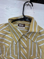 New Men’s Fenton Yellow White Stripe Long Sleeve Pearl Snap 16 Large X-110