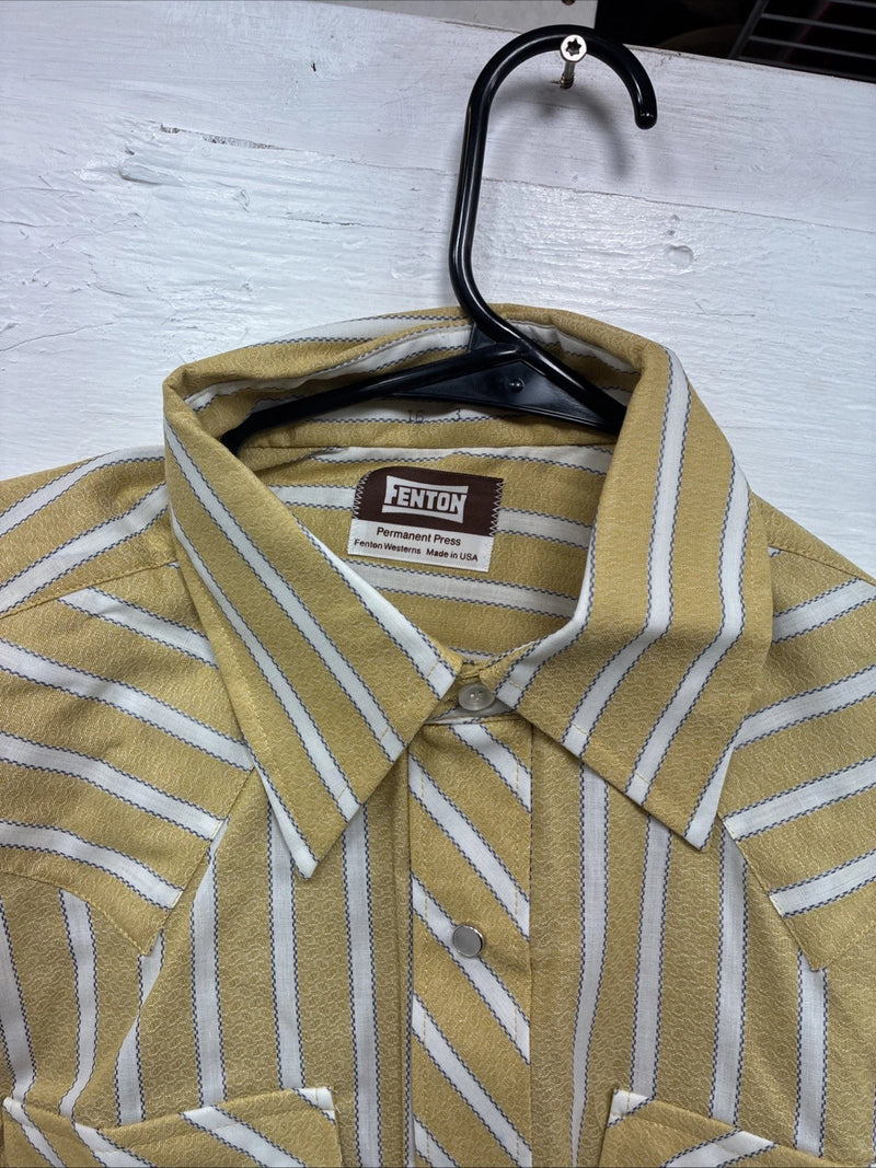New Men’s Fenton Yellow White Stripe Long Sleeve Pearl Snap 16 Large X-110