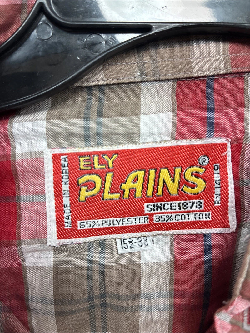 New Men’s ELY Plains Red Brown Plaid Long Sleeve Pearl Snap Medium X-42