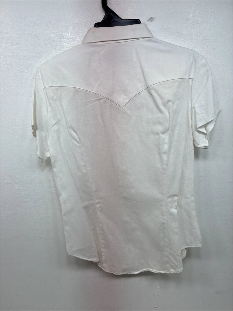 New Women’s Denum Jeans White Short Sleeve Button Up Medium YY-122