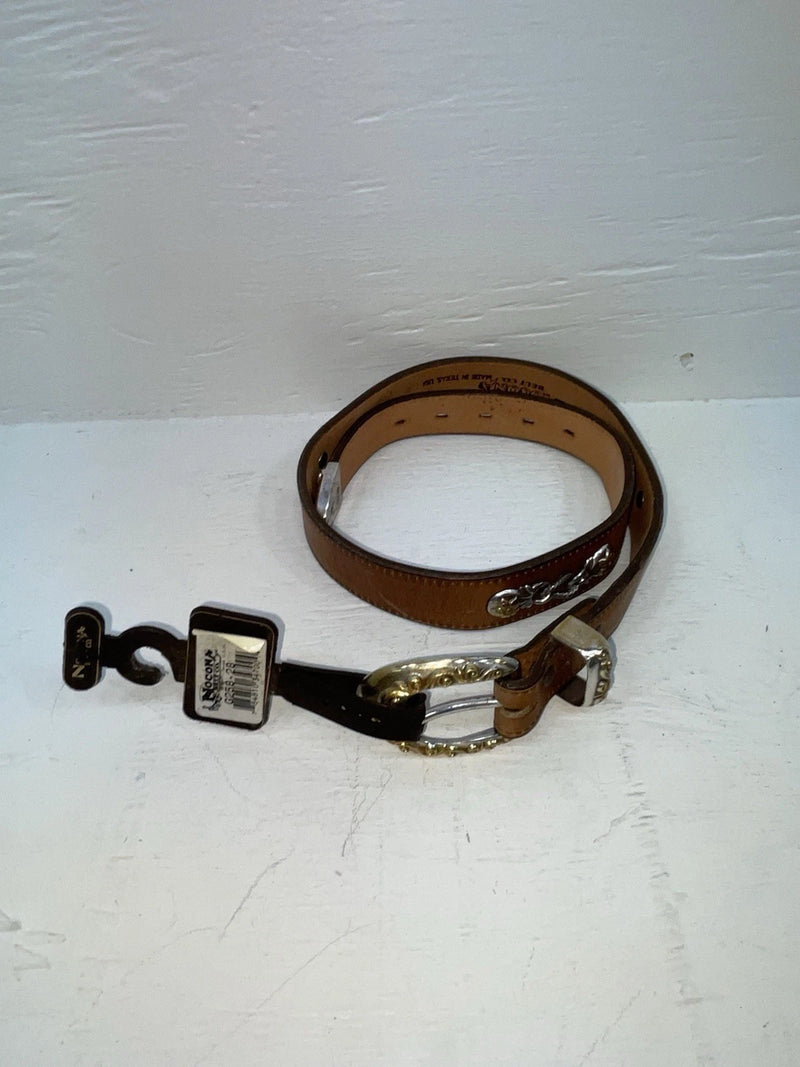 New Brown Genuine Leather Nocona Silver Pendent 28” Belt #G258 JJ-31