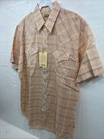 New Men’s ELY Cattleman Coral Plaid Short Sleeve Pearl Snap Large J-79