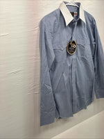 New Men’s Circle S Blue White Long Sleeve Button Up 15 X 34 Medium T-41