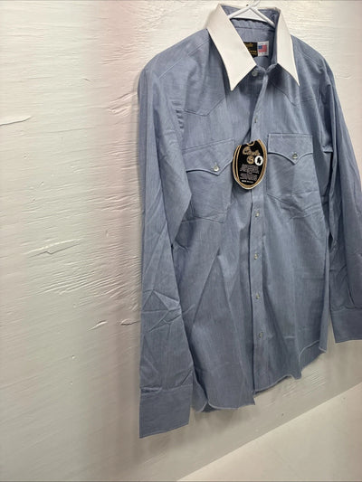 New Men’s Circle S Blue White Long Sleeve Button Up 15 X 34 Medium T-41
