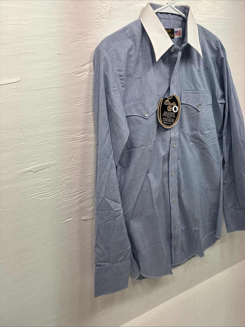 New Men’s Circle S Blue White Long Sleeve Button Up 15 X 34 Medium T-41