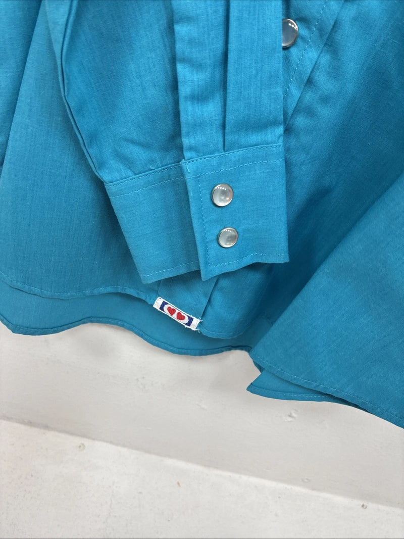 New Women’s Country Charmers Teal Rose Like Sleeve Pearl Snap Medium DD-143
