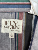 New Men’s ELY Cattleman Multiple Color Striped Long Sleeve Pearl Snap XL J-26