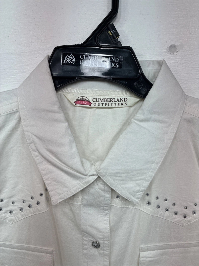 New Women’s Cumberland White Gem Long Sleeve Pearl Snap XL GG-46
