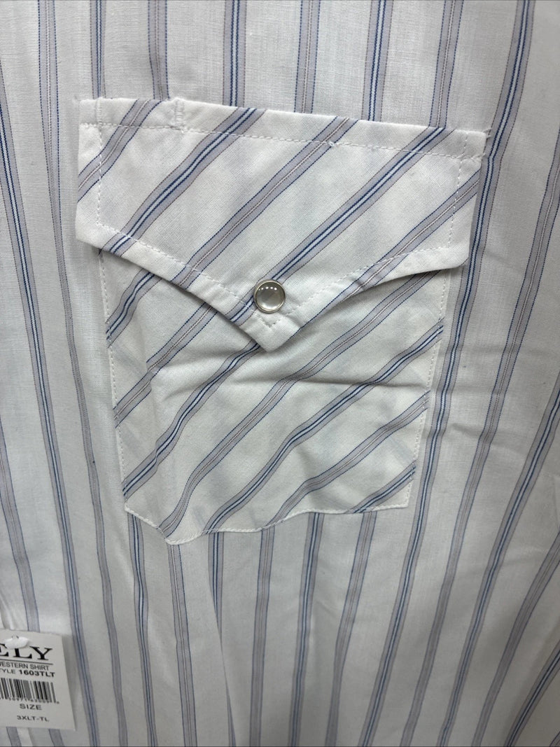 New Men’s ELY Cattleman White Stripe Like Short Sleeve Pearl Snap 3XL H-67